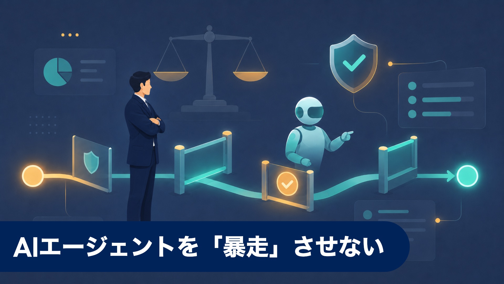 AIエージェントのガバナンスとAI法対応を示すリスク統制のイメージ図