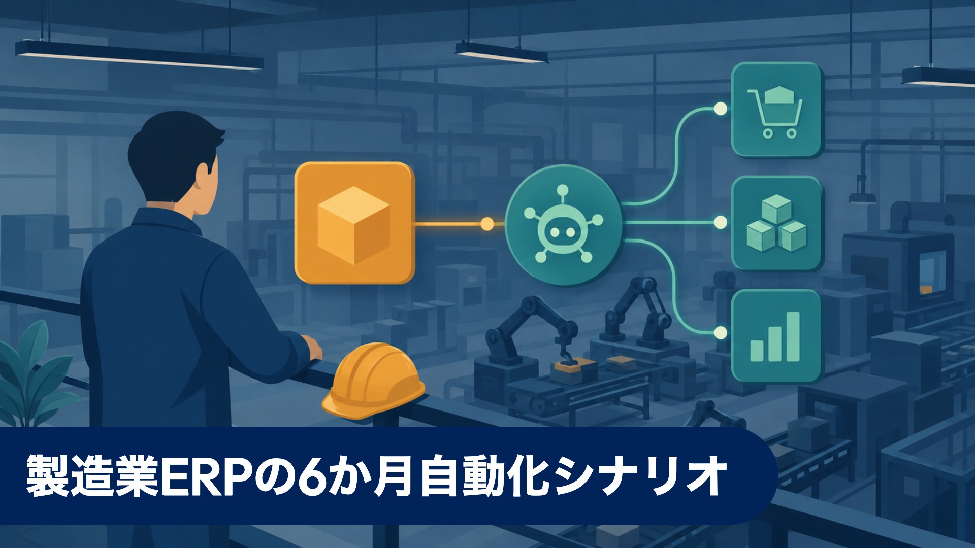製造業のERPにAIを接続し受発注・在庫・報告を自動化する工程を見る生産技術者 — 6か月導入シナリオ